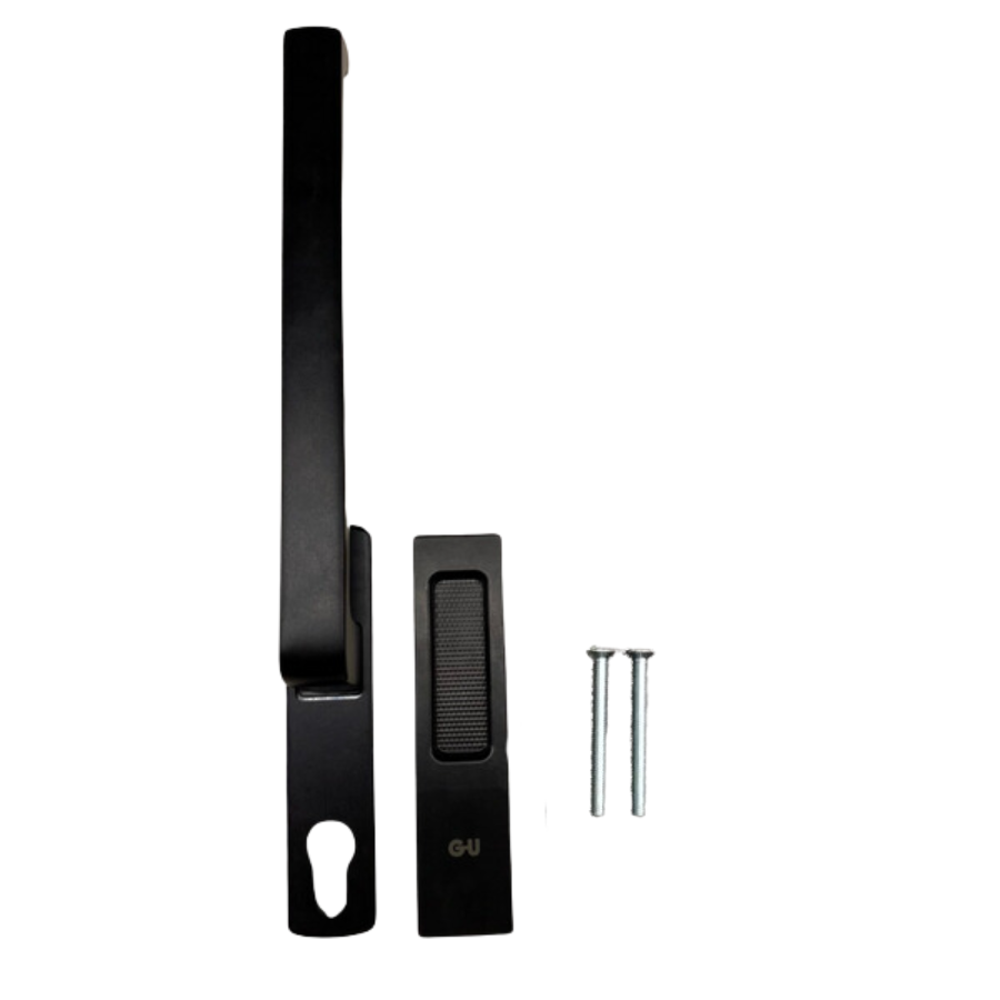 GU sliding door fittings with bowl on the outside handle with cylinder hole incl. screws M6x65