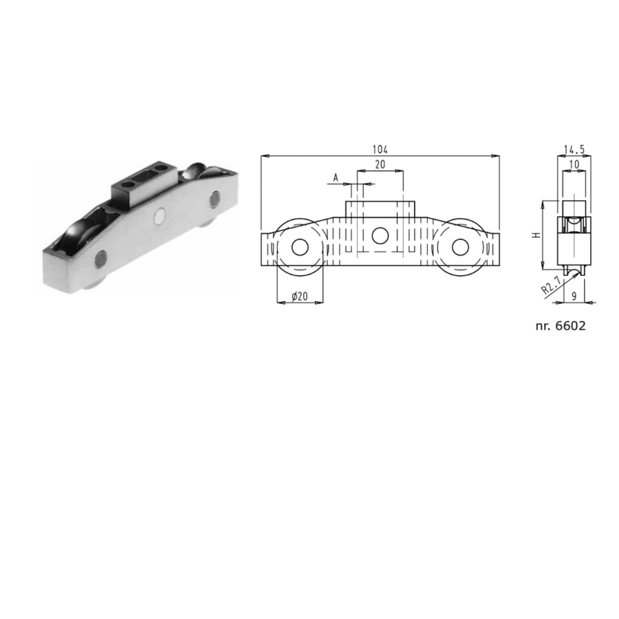 Sobinco stalen dubbele schuifpui wielen tot 100kg 6602-30 met inbouwhoogte 30MM