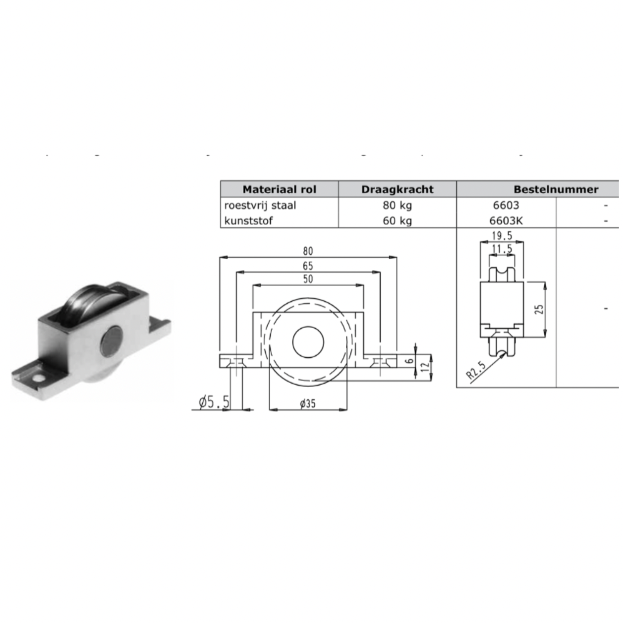 Sobinco single sliding door running wheel stainless steel 80kg 6603