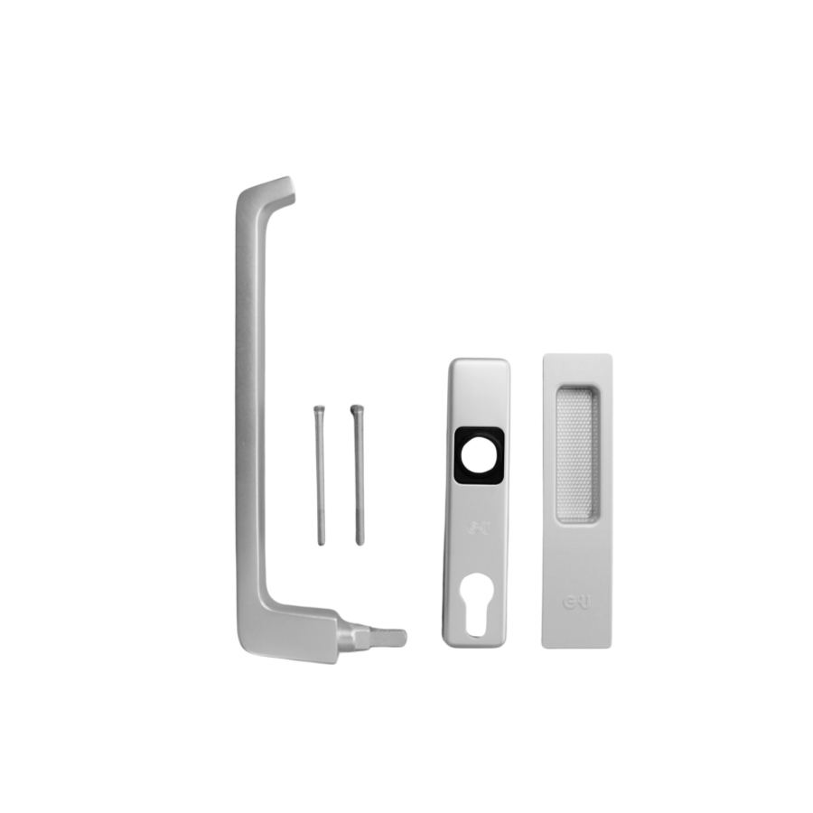 Aluminium Hefschuifpui hendel afneembaar met cilindergat en kom buitenzijde incl schroeven M6x65