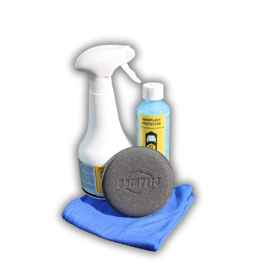 Plastic window frame cleaning agent set