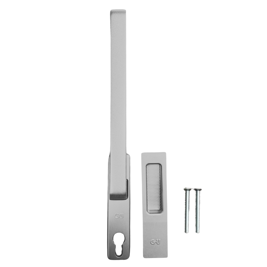 GU sliding door fittings with bowl on the outside handle with cylinder hole incl. screws M6x65