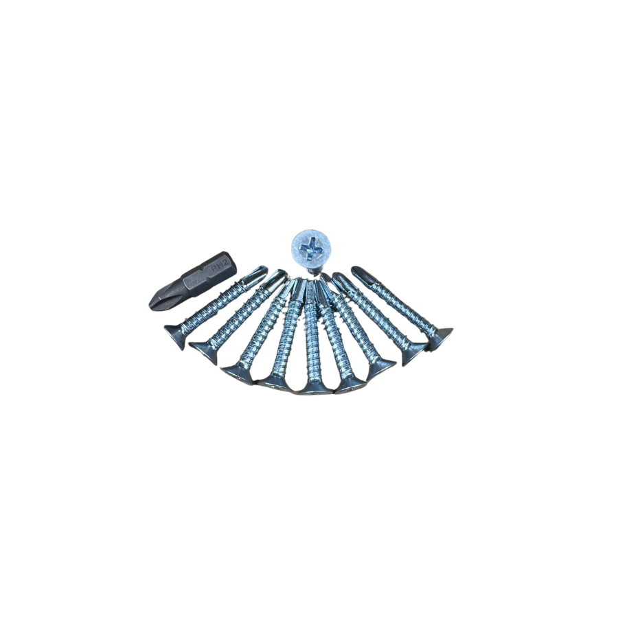 Tornillos de fijación y taladro para elevación y renovación de puertas correderas.