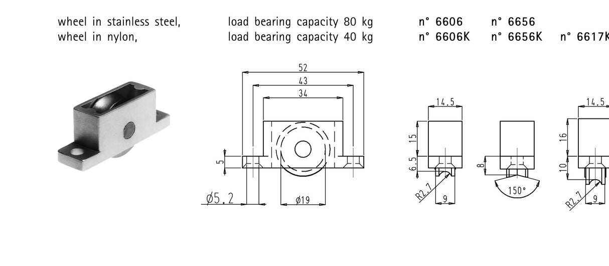Sobinco stalen enkel schuifpui wiel, 80kg 6606