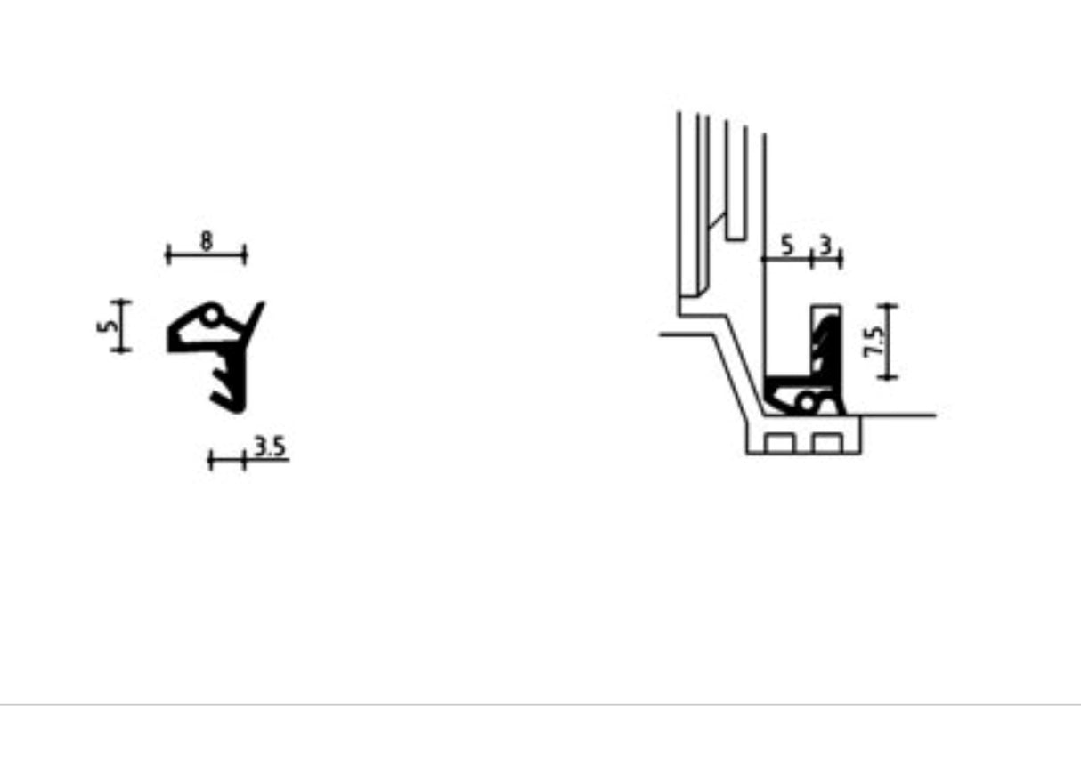 Schuifpui hoekrubber PH 743 met luchtkamer inkortbaar voor de zij- en onderkant schuifpui 3000x3000 millimeter