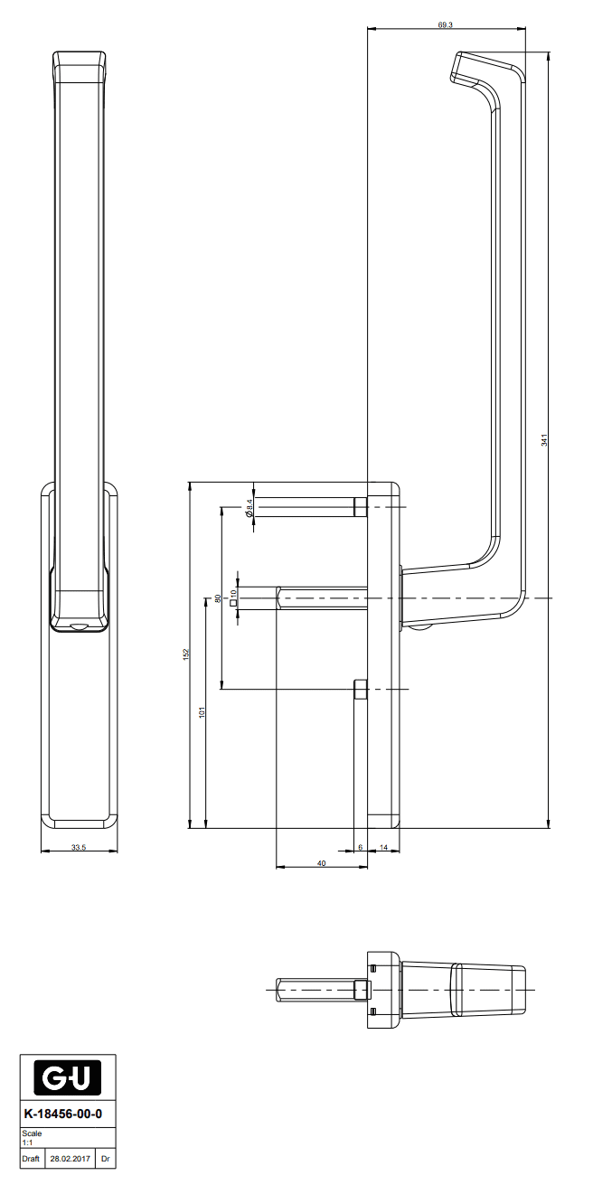 enkele hendel schuifpui tekening
