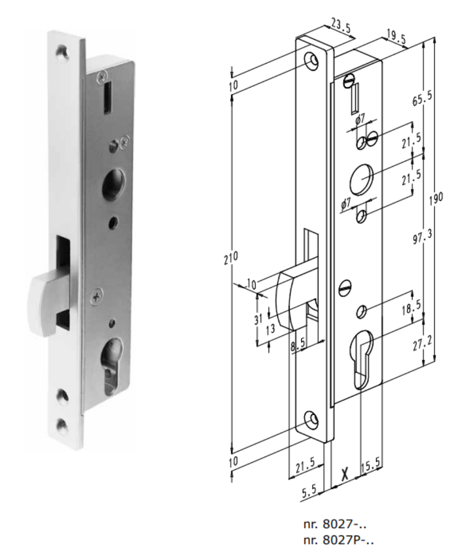 Sobinco 8027-25 cerradura de gancho para puerta corredera